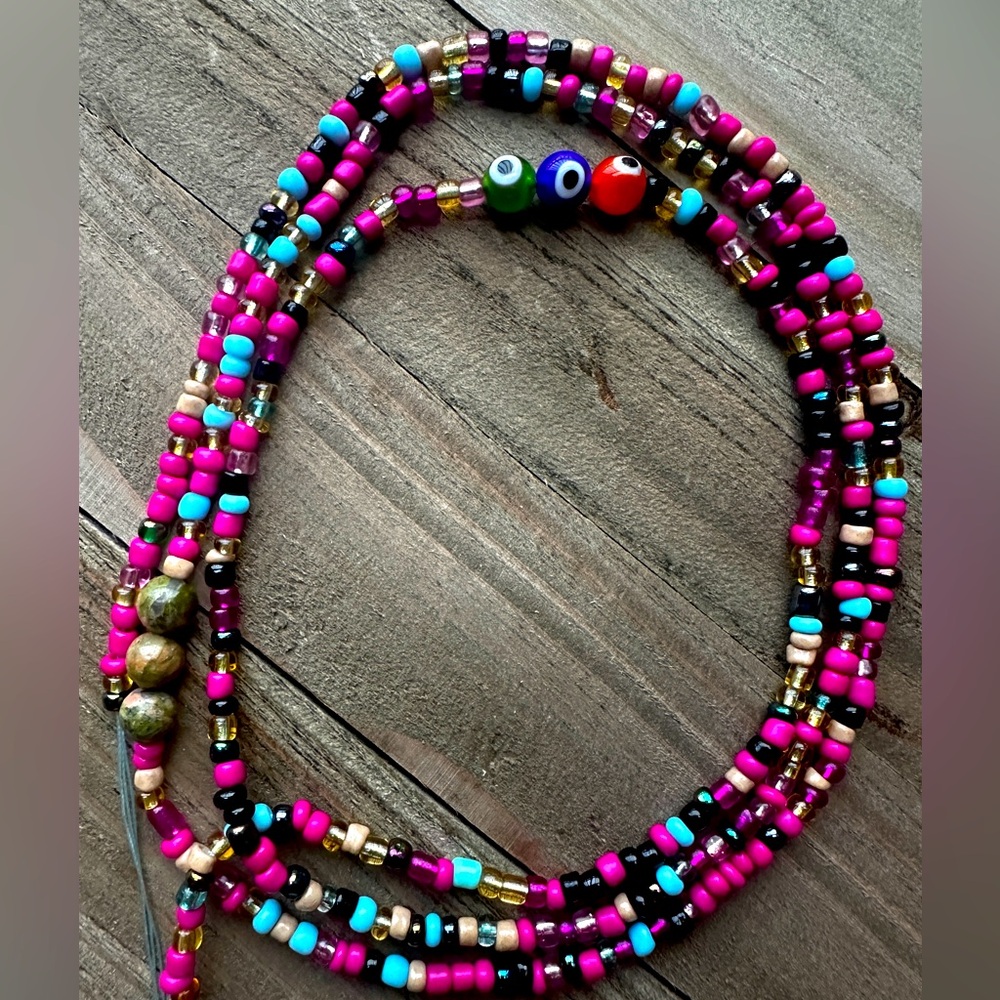 Mixed Evil Eye With Unakite Stones Waist Beads